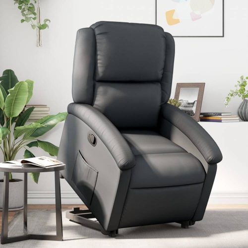 Fekete valódi bőr felállást segítő dönthető fotel