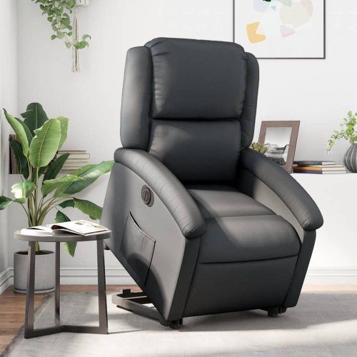 Fekete valódi bőr felállást segítő elektromos dönthető fotel