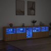 Sonoma-tölgyszínű tálalószekrény LED-világítással 283x37x67 cm