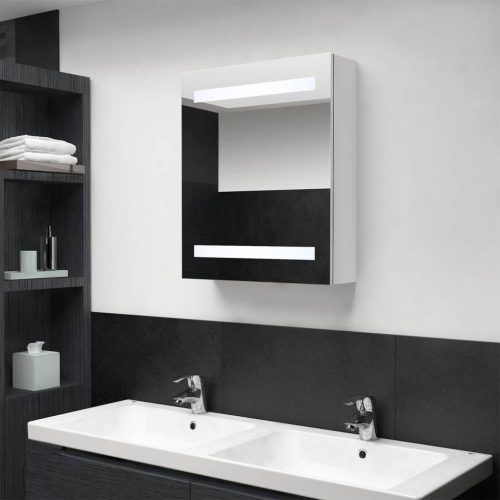 Fényes fehér LED-es tükrös fürdőszobaszekrény 50 x 14 x 60 cm