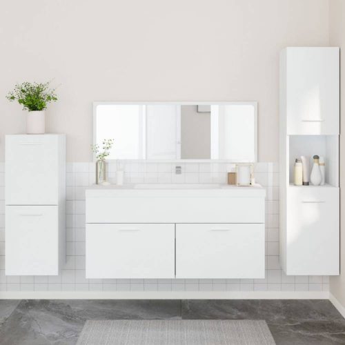 4 részes fehér szerelt fa fürdőszobai bútorszett