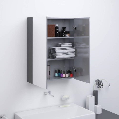 Fényes szürke mdf tükrös fürdőszobaszekrény 60 x 15 x 75 cm