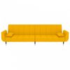 Kétszemélyes sárga bársony kanapéágy 2 párnával 