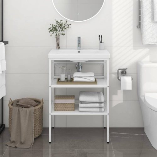 Fehér vas fürdőszobai mosdókagylókeret 59 x 38 x 83 cm