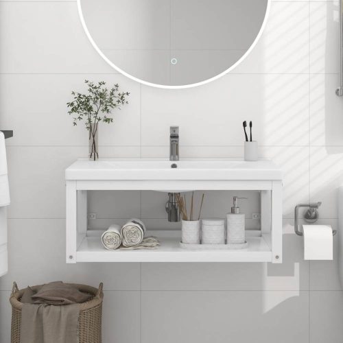 Fehér vas fürdőszobai fali mosdókagylókeret 79 x 38 x 31 cm
