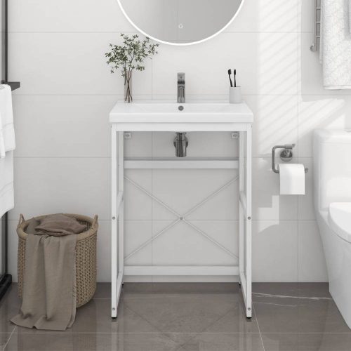 Fehér vas fürdőszobai mosdókagylókeret 59 x 38 x 83 cm