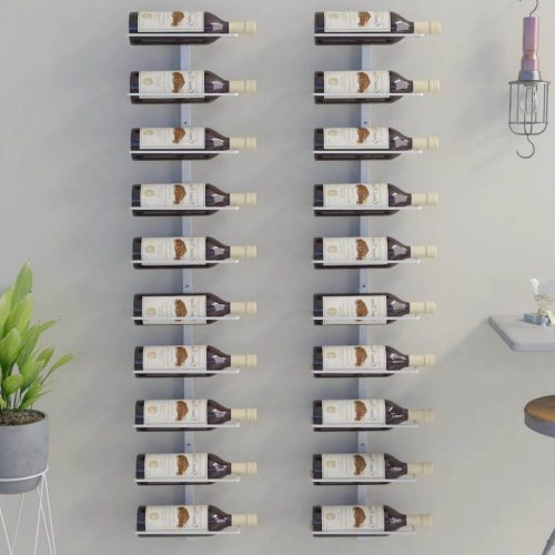 Fehér fém falra szerelhető bortartó állvány 10 palacknak