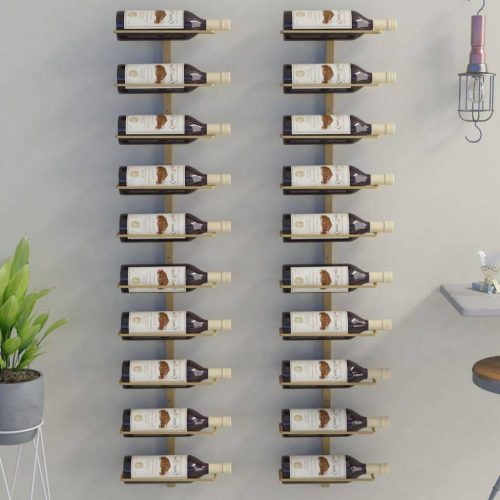 Arany fém falra szerelhető bortartó állvány 10 palacknak