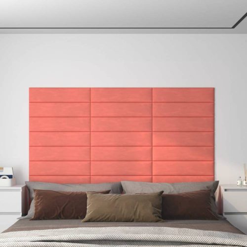 12 db rózsaszín bársony fali panel 60x15 cm 1,08 m²