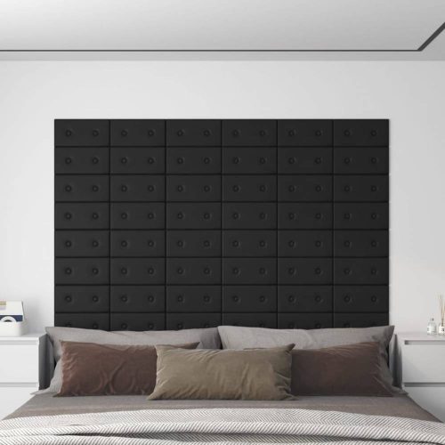 12 db fekete műbőr fali panel 30 x 15 cm 0,54 m²