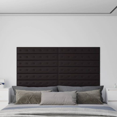 12 db fekete műbőr fali panel 90 x 15 cm 1,62 m²
