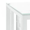 Ezüstszínű üveg és rozsdamentes acél dohányzóasztal 50x50x50 cm