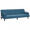 Kék bársony kanapéágy karfákkal