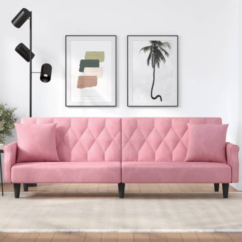 Rózsaszín bársony kanapéágy karfákkal