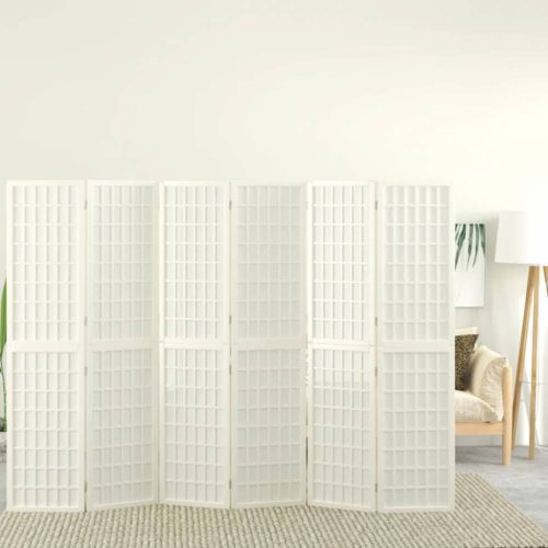 6-paneles fehér japán stílusú összecsukható paraván 240x170 cm