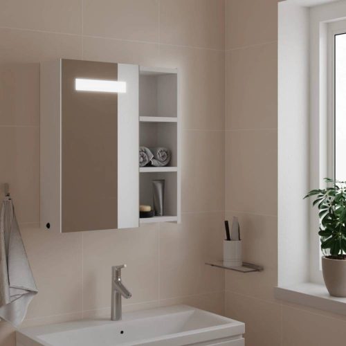 Fehér tükrös fürdőszobaszekrény LED-del 45 x 13 x 52 cm