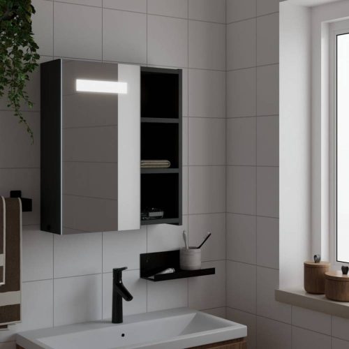 Fekete tükrös fürdőszobaszekrény LED-del 45 x 13 x 52 cm