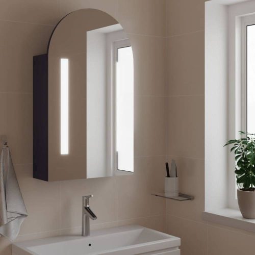 Szürke ívelt tükrös fürdőszobaszekrény LED-del 42 x 13 x 70 cm