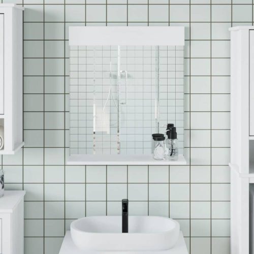 BERG fehér tömör fa fürdőszobatükör polccal 60 x 12 x 70 cm