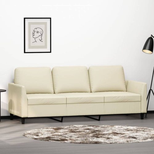 3 személyes krémszínű műbőr kanapé 180 cm