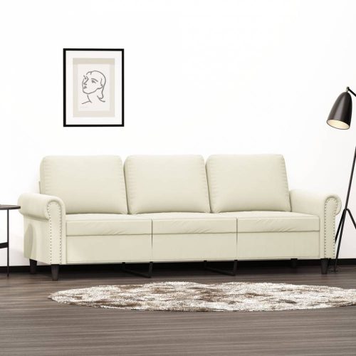 3 személyes krémszínű bársony kanapé 180 cm