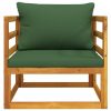 Tömör akácfa kerti szék zöld párnákkal