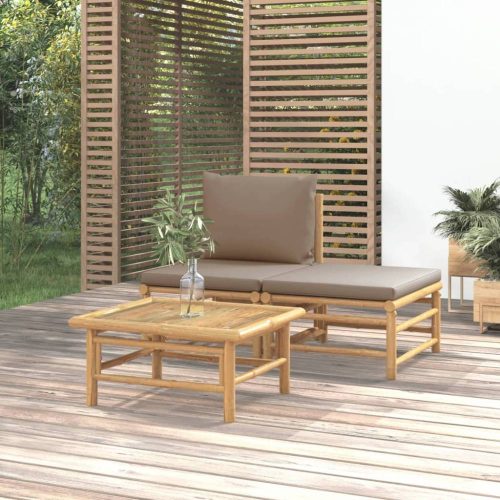 3 részes bambusz kerti ülőgarnitúra tópszínű párnákkal