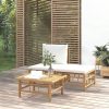 3 részes bambusz kerti ülőgarnitúra krémfehér párnákkal