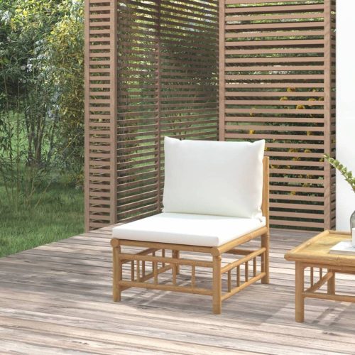 Bambusz kerti középső kanapé krémfehér párnákkal