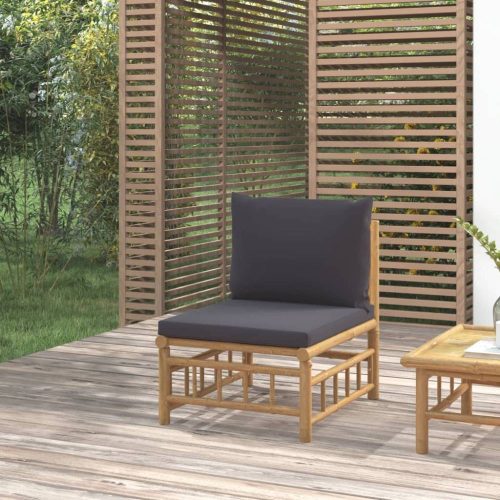Bambusz kerti középső kanapé sötétszürke párnákkal