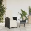 Fekete polyrattan dönthető kerti szék lábtartóval