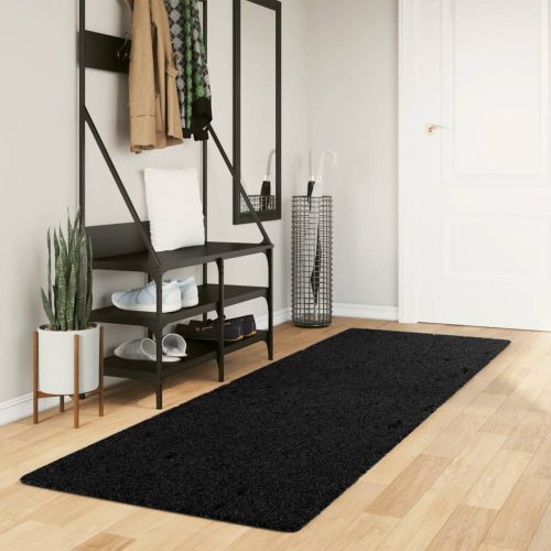 PAMPLONA fekete magas szálú bolyhos modern szőnyeg 80 x 250 cm
