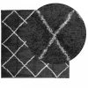 Fekete és krém hosszú szálú bozontos modern szőnyeg 120 x 120cm