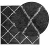 Fekete és krém hosszú szálú bozontos modern szőnyeg 200 x 200cm
