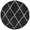 Fekete és krém hosszú szálú bozontos modern szőnyeg ? 120 cm