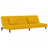 Kétszemélyes sárga bársony kanapéágy két párnával