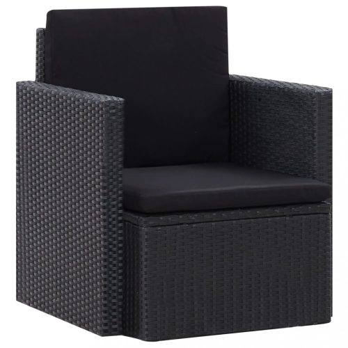 Fekete polyrattan kerti szék párnákkal