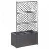 Fekete rácsos polyrattan magaságyás 2 kaspóval 58 x 30 x 107 cm