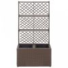 Barna rácsos polyrattan magaságyás 2 kaspóval 58 x 30 x 107 cm