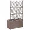 Barna rácsos polyrattan magaságyás 2 kaspóval 58 x 30 x 107 cm