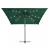 Zöld konzolos napernyő led-del és acélrúddal 250x250 cm