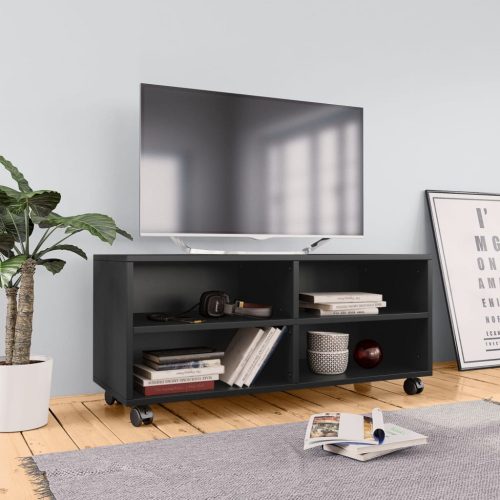 Fekete forgácslap tv-szekrény görgőkkel 90 x 35 x 35 cm   