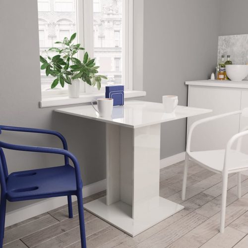 Magasfényű fehér szerelt fa étkezőasztal 80 x 80 x 75 cm