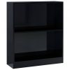 Magasfényű fekete forgácslap könyvespolc 60 x 24 x 74,5 cm
