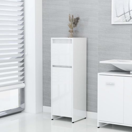 Magasfényű fehér forgácslap fürdőszobaszekrény 30 x 30 x 95 cm