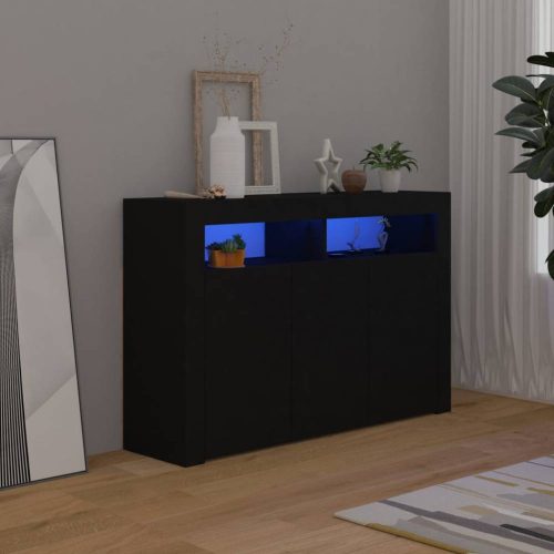 Fekete tálalószekrény led-világítással 115,5x30x75 cm