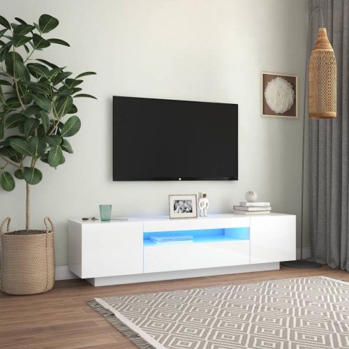 Magasfényű fehér tv-szekrény led-lámpákkal 160 x 35 x 40 cm