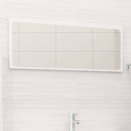 Magasfényű fehér forgácslap fürdőszobai tükör 90 x 1,5 x 37 cm