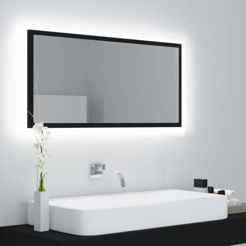 Fekete akril led-es fürdőszobai tükör 90x8,5x37 cm