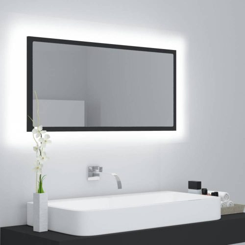 Szürke akril led-es fürdőszobai tükör 90x8,5x37 cm